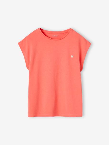 Plain Basics T-Shirt for Girls coral+ecru 