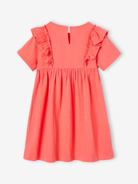 Ruffled Dress for Girls coral+ecru 