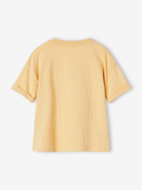 T-Shirt with Pop Motif, Short Turn-Up Sleeves, for Girls apricot+pale yellow 