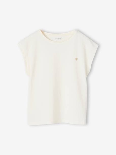 Plain Basics T-Shirt for Girls coral+ecru 