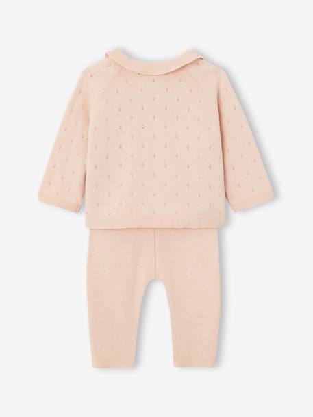 Knitted Jumper with Frilled Collar & Trousers Ensemble for Babies nude pink 