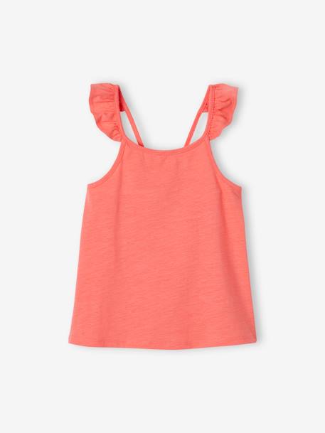 Basics Sleeveless Top with Ruffles on Straps for Girls coral+ecru 