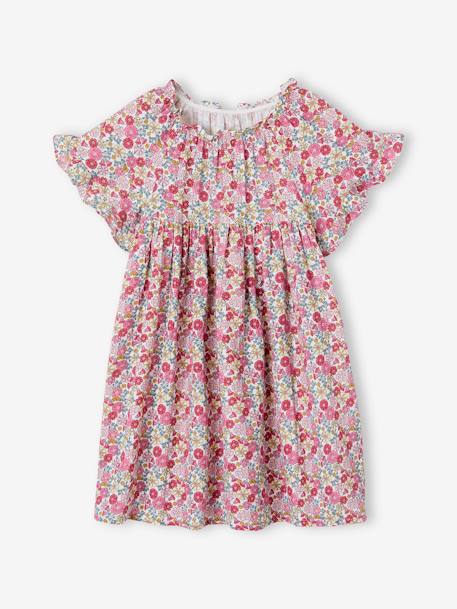 Floral Dress with Ruffled Butterfly Sleeves, for Girls rose 