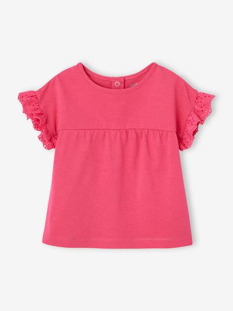 T-Shirt in Organic Cotton for Babies ecru+fuchsia 