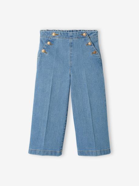 Wide Cropped Trousers with Flap Front for Girls brut denim+double stone 