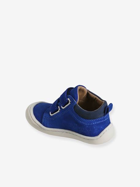 Pram Shoes in Soft Leather with Hook&Loop Strap, for Babies, Designed for Crawling blue+electric blue+navy blue 