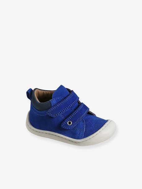 Pram Shoes in Soft Leather with Hook&Loop Strap, for Babies, Designed for Crawling blue+electric blue+navy blue 