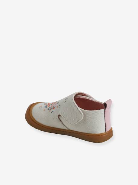 Fabric Indoor Shoes in Printed Fabric, with Hook-&-Loop Strap, for Babies chambray blue+printed white 