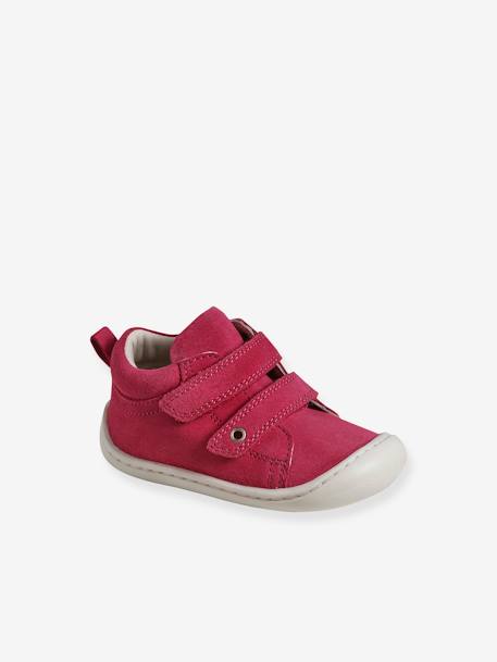 Pram Shoes in Soft Leather, Hook&Loop Strap, for Babies, Designed for Crawling bordeaux red+fuchsia+gold+navy blue+pale yellow+rose 