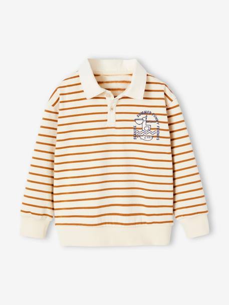 Striped Sweatshirt with Polo Shirt Collar for Boys striped brown 