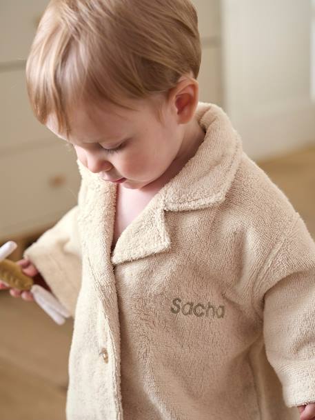 Blouse-Like Bathrobe with Recycled Cotton for Babies beige+chambray blue+terracotta 