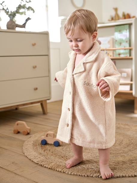 Blouse-Like Bathrobe with Recycled Cotton for Babies beige+chambray blue+terracotta 