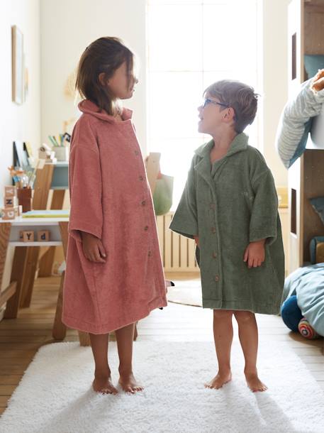 Shirt-Like Bathrobe for Children dusky pink+fir green 