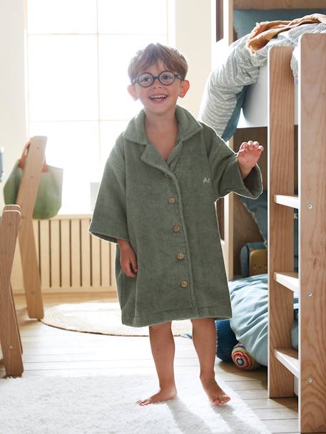 Shirt-Like Bathrobe for Children dusky pink+fir green 