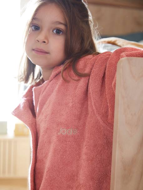 Shirt-Like Bathrobe for Children dusky pink+fir green 