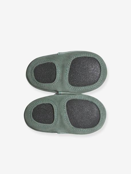 Elasticated, Soft Leather Slip-Ons for Babies khaki+sage green 