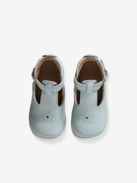 T-Strap Soft Leather Ankle Boots for Babies, Designed for First Steps sky blue 