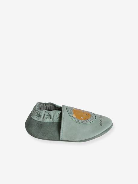 Elasticated, Soft Leather Slip-Ons for Babies khaki+sage green 