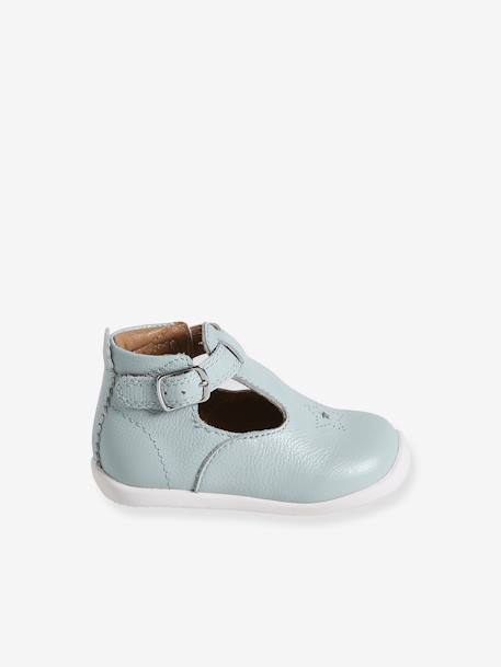 T-Strap Soft Leather Ankle Boots for Babies, Designed for First Steps sky blue 