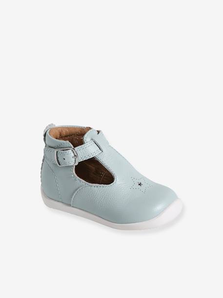 T-Strap Soft Leather Ankle Boots for Babies, Designed for First Steps sky blue 