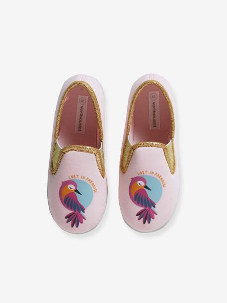 Elasticated Slippers in Canvas for Children apricot+pale pink 