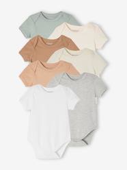 Baby-Bodysuits & Sleepsuits-Pack of 7 Short Sleeve Bodysuits, Cutaway Shoulders, BASICS for Babies