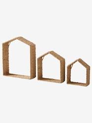 Bedding & Decor-Set of 3 House-Shaped Shelves in Wicker