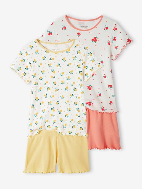 Pack of 2 Fruit Pyjamas in Rib Knit, for Girls ecru 