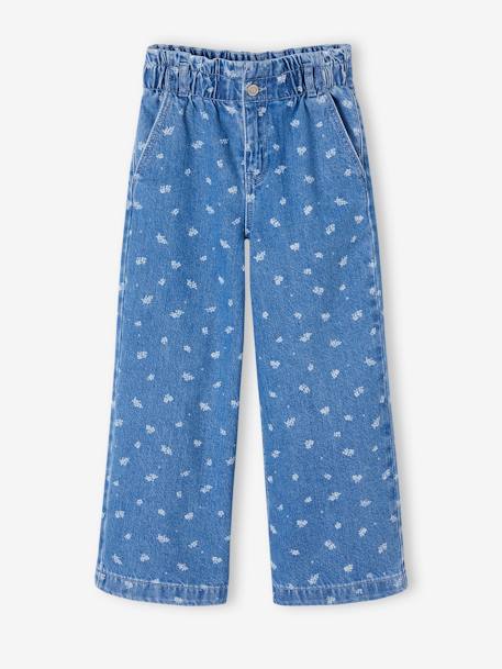 Wide-Leg Paperbag Jeans with Flower Motifs for Girls stone 