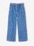 Wide-Leg Paperbag Jeans with Flower Motifs for Girls deep blue+stone 