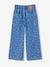 Wide-Leg Paperbag Jeans with Flower Motifs for Girls deep blue+stone 