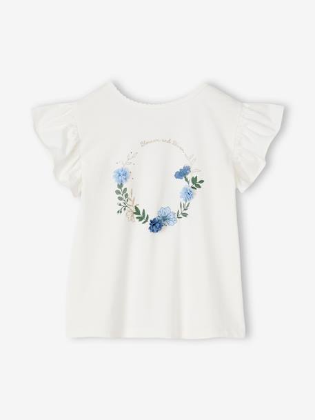 T-Shirt with Floral Wreath in Relief & Glitter for Girls ecru 