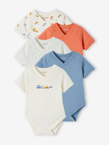 Pack of 5 'Cars' Bodysuits in Organic Cotton for Newborns sky blue 