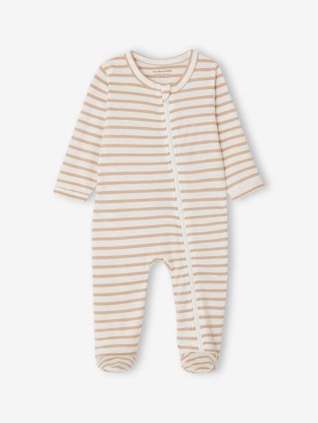 Pack of 3 BASICS Jersey Knit Sleepsuits with Zip Fastening, for Babies cappuccino+chambray blue 