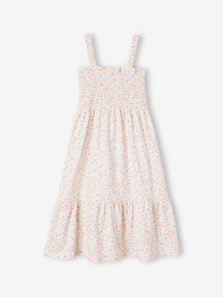 Smocked Strappy Dress, for Girls apricot+emerald green+printed white 