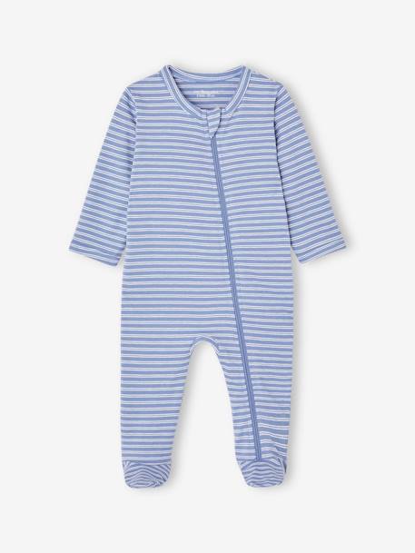 Pack of 3 BASICS Jersey Knit Sleepsuits with Zip Fastening, for Babies cappuccino+chambray blue 