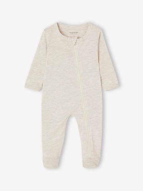 Pack of 3 BASICS Jersey Knit Sleepsuits with Zip Fastening, for Babies cappuccino+chambray blue 