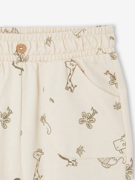 Printed Fleece Trousers for Babies ecru+khaki 