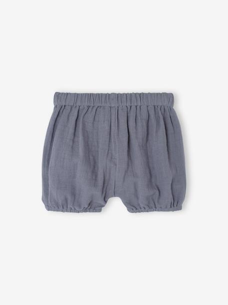 Pack of 2 Cotton Gauze Shorts for Babies ecru+grey blue 