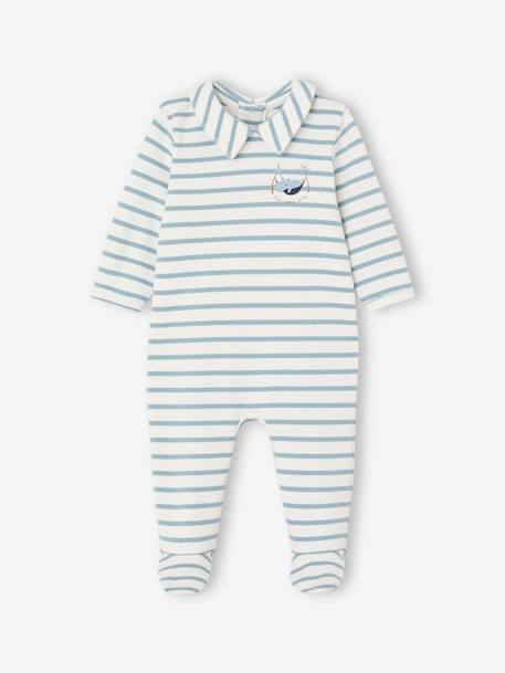 Striped Sleepsuit in Interlock Fabric for Babies sky blue 