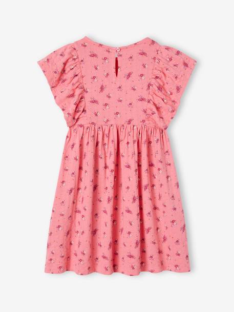 Floral Dress in Jersey Knit with Relief, for Girls ecru+sweet pink+tangerine 