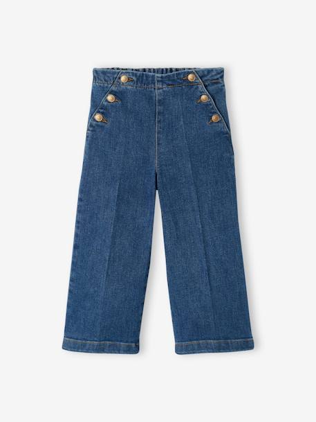 Wide Cropped Trousers with Flap Front for Girls brut denim+double stone 