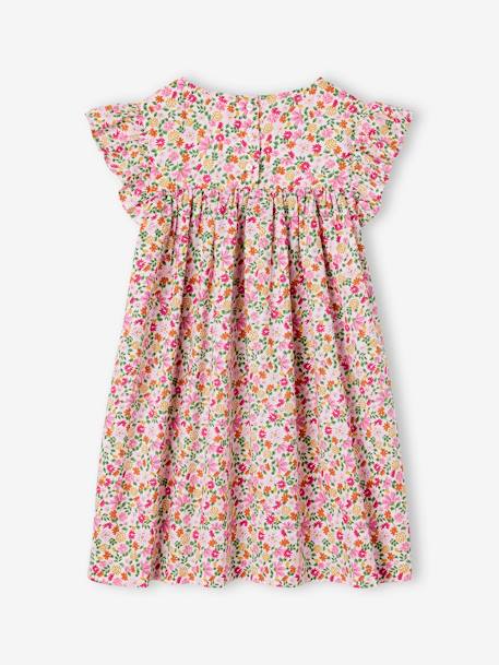 Ruffled, Short Sleeve Dress with Prints, for Girls ecru+fir green+pale pink 