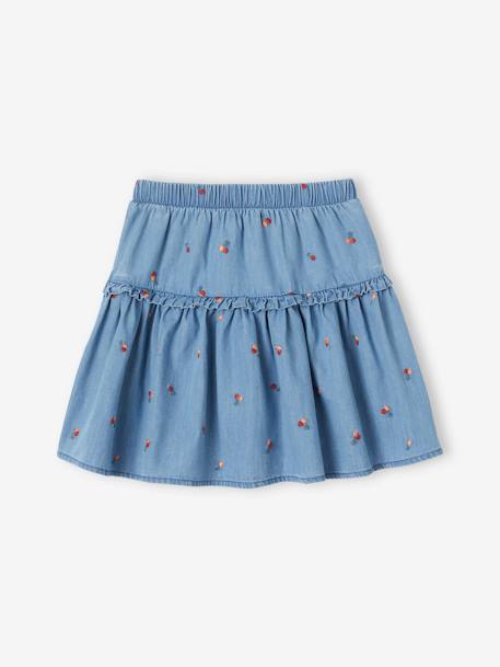 Light Denim Skirt with Embroidered Cherries, for Girls stone 