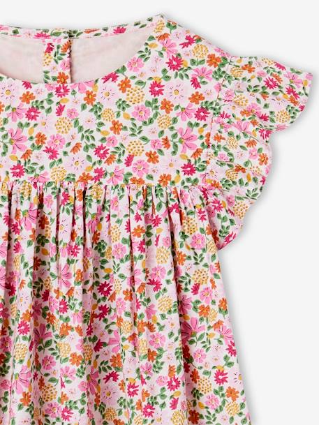 Ruffled, Short Sleeve Dress with Prints, for Girls ecru+fir green+pale pink 