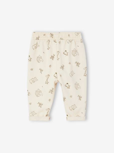 Printed Fleece Trousers for Babies ecru+khaki 