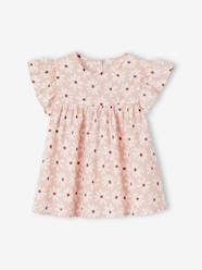 -Blouse with Flower Motifs & Short Ruffled Sleeves for Girls