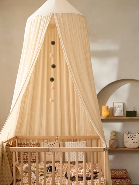 Bed Canopy in Cotton Gauze, EAU DE ROSE Theme Light Pink+sage green+sand beige 