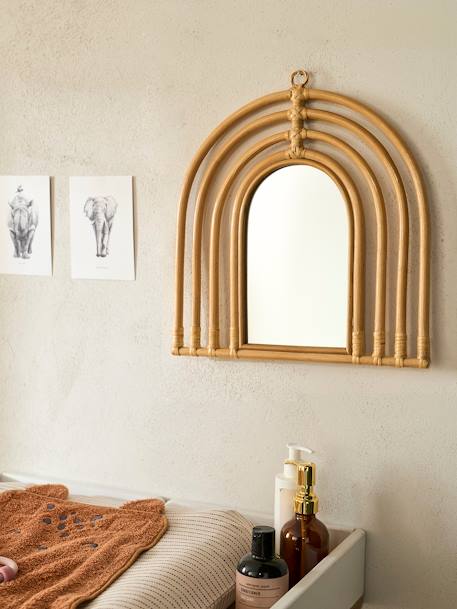 Rainbow-Shaped Mirror in Rattan beige 