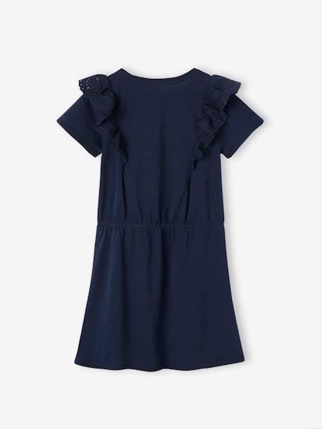 Ruffled Dress in Broderie Anglaise, for Girls grey green+navy blue+pale yellow 